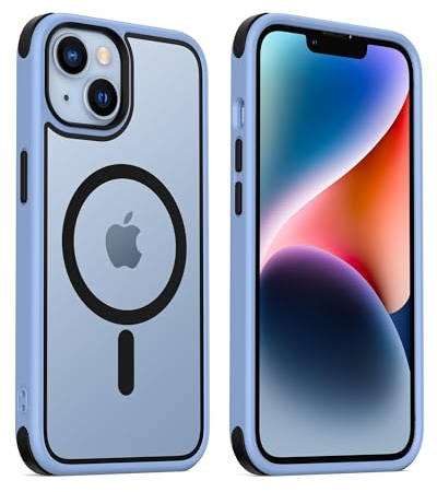 MobNano Hybrid Magnetisch Durchsichtig Hülle für iPhone 13/14 [Kompatibel mit MagSafe] Stoßfest Bumper Transparent Starke Magnet Handyhülle Silicone iPhone 13 14 Case - Sierra Blau/Schwarz