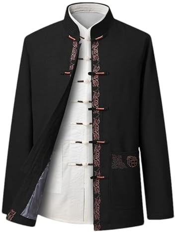 BoShiNuo Costume traditionnel chinois Hanfu Kimono Veste cardigan pour homme Col Cheongsam Veste décontractée Rétro Bouton Top