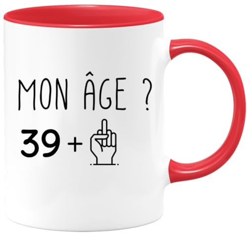 quotedazur Café-Croissant - Mug Personnalisé Humour Anniversaire 40 Ans Mon Âge Doigt Honneur - Cadeau Noël Original Quarantenaire Homme Femme Tasse 1985 - Rouge/Céramique