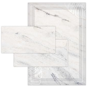 Briefpapier-Set 250 Druckerpapier DIN A4 + 250 Umschläge DIN-lang haftklebend Marmor grau Marmoriertes Papier beidseitig beschriftbar bedruckbar für Einladung Briefpost Firmenpost Urkunde
