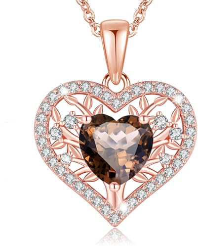 LAVUMO Lebensbaum Herz Kette Damen 925 Sterling Silber Geburtsstein Anhänger Halsketten Geburtstagsgeschenk für Frauen Freundin Mama Valentinstag Muttertags Weihnachten (Roségold-06-Juni)