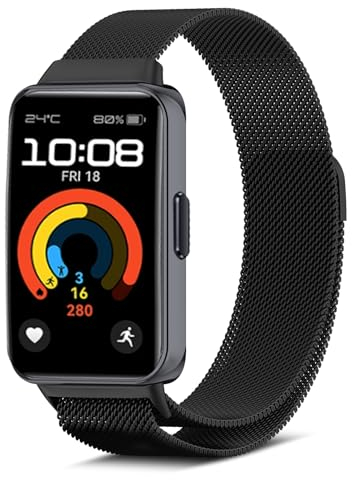 NicMool Armband Kompatibel mit Huawei Band 10 / Huawei Band 9 / Huawei Band 8, Metall Mesh mit Magnetverschluss Uhrenarmband, Edelstahl Ersatzband für Huawei Band 10/9 / 8 - Schwarz