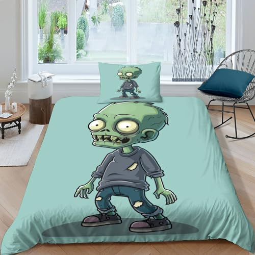 QINGTIANFC Zombie Bettwäsche Set 3D-Druck Kinder Zombie Kein Verblassen Bettwäsche Microfaser Bedding Single（135x200cm）
