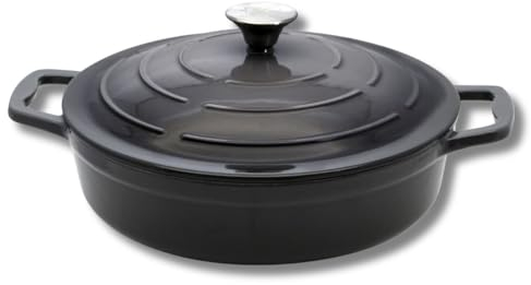 ELO 3382826 cocotte en fonte émaillée antiadhésive basse avec couvercle, gris classique, passe au four, marmite tous feux, faitout induction 28 cm 3L, 2 à 4 personnes