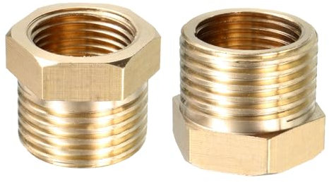 DTGN Raccord de Tuyau en Laiton Mâle G1/2 x Femelle G3/8 - Lot de 2 - Idéal pour la Connexion de Tuyaux - Adaptateur Réducteur en Laiton - Ton Doré