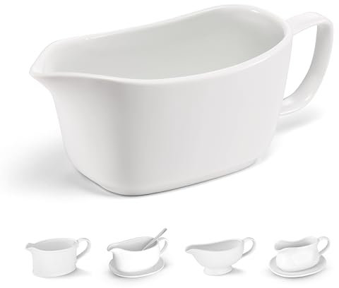 Kook Sauciere, Keramik-Servierschale, Spendersoßen, Dressings und Sahnekännchen, großer Griff, mikrowellen- und spülmaschinenfest, 400 ml, Weiß