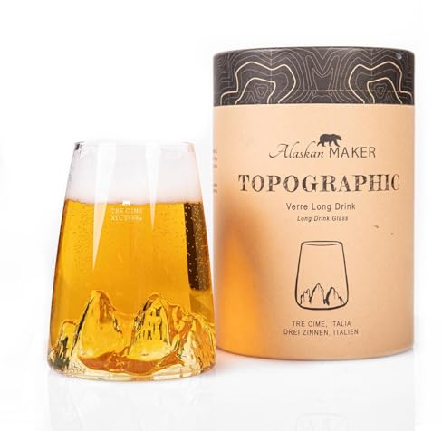 Alaskan MAKER Verre long 450ml - Borosilicate de qualité supérieure soufflé artisanalement avec les montagnes en relief | Cocktail, bière ou soft TOPOGRAPHIC (Tre Cime di Lavaredo)