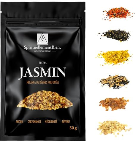 Encens en Grains Parfumé Jasmin Pur 100% Naturel 50g - Résine Authentique pour Fumigation, Amour, Cartomancie, Médiumnité et Rêverie