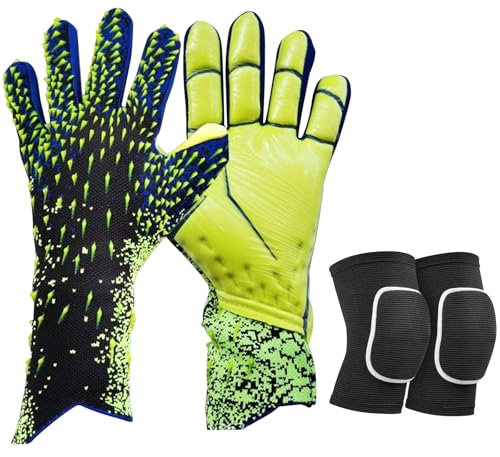 ChicSolis Torwarthandschuhe Kinder & Jugendliche mit Knieschoner: Junior Unisex Fußball Torwarthandschuhe Erwach Fußballhandschuhe - Tragbarkeit & Super Halt - Größe 9