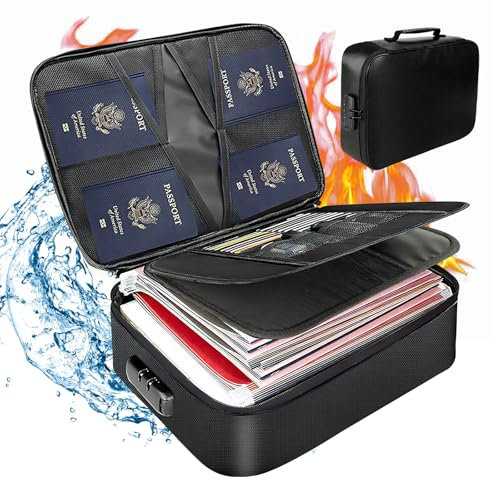 Bolsa de Documentos Ignífuga e Impermeable, Caja de Documentos Ignífuga con Cerradura y Doble Cremallera, Bolsa para Documentos de Gran Capacidad para Pasaportes y Documentos legales(36 * 27 * 10cm)