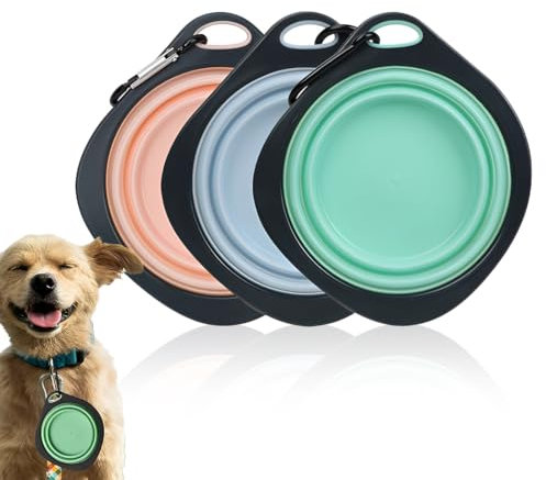 SULIUDAJI 3 Pezzi Ciotola Pieghevole Per Cani, Forma Di Rombo Ciotola Portatile Per Cani Da Viaggio In Silicone, Con Moschettone, Adatto A Cani,Gatti,Animali Domestici Per Bere Acqua E Mangiare Cibo
