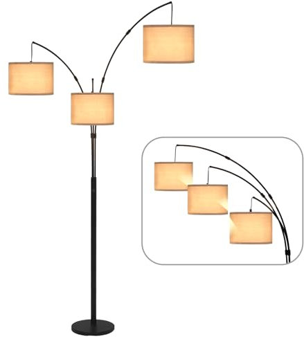 YU YUSING Stehlampe Wohnzimmer, 200cm Bogenlampe mit 3 Verstellem Beigen Leinen-Lampenschirm, E27 Fassung, Stehlampe Dimmbar, Leselampe Schlafzimmer, Stehleuchte Modern für Kinderzimmer, 360° Drehbare