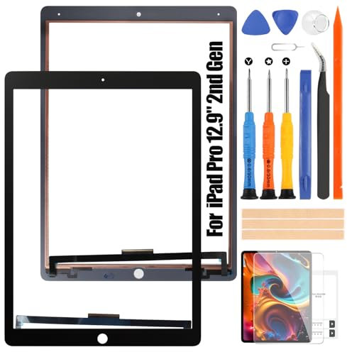 Atwist Bildschirm Ersatz für iPad Pro 12.9 2017 Touchscreen für iPad Pro 12.9 2nd Gen Digitizer Glas A1670 A1671 A1821 Glas Touchscreen mit Reparatur Set (Schwarz,Nein LCD)