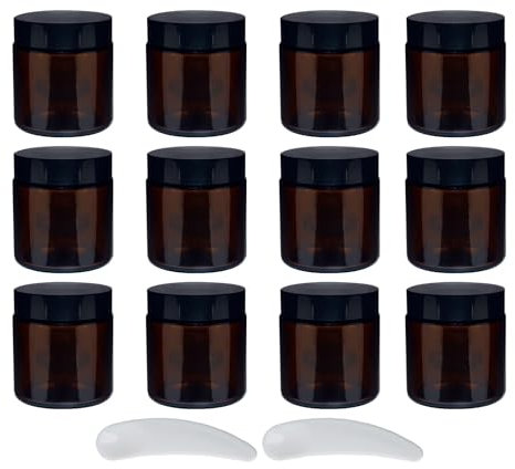 Lot de 12 pots à pommade en verre ambré - 100 ml - Petite boîte avec couvercle - Pour échantillons de voyage - Pour le remplissage de cosmétiques, lotions, crèmes