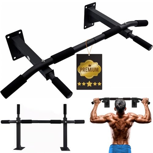 ManiBoom Barra Dominadas Pared MULTIFUNCIONAL Carga 150kg - Pull up Bar con Agujeros para Bandas TRX- Barra Fija para Calistenia, Entrenamiento en Casa, Gimnasia, Ejercicios Abdominales