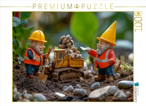 CALVENDO Puzzle Die Bauarbeiter Gartenzwerge bei der Arbeit | 1000 Teile Lege-Größe 64 x 48 cm Foto-Puzzle für glückliche Stunden