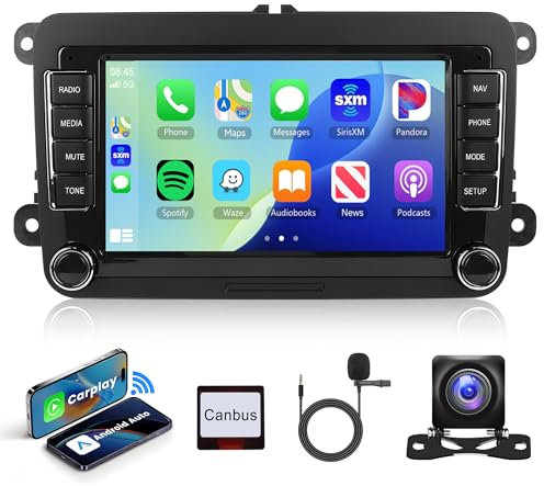 2G+64G Wireless Carplay Android 13 Radio Coche 2 DIN para VW Golf 5 6 Passat Polo Tiguan Touran Caddy Skoda Seat 7 Pulgadas Radio Coche con Android Auto GPS Navi WiFi Bluetooth FM/RDS Cámara Trasera