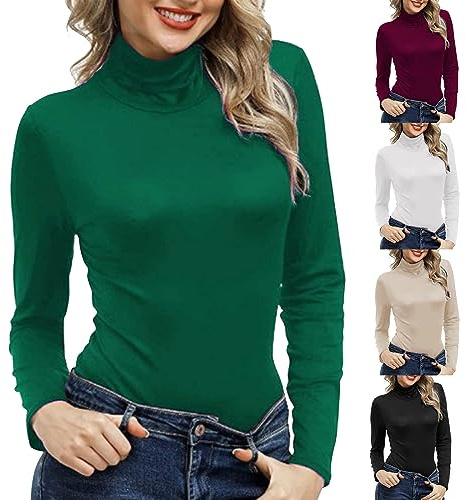 T-shirt à manches longues en coton pour femme - Col roulé - Sous-vêtement grandes tailles - T-shirt uni - Maillot de corps basique - Coupe ajustée - Pull élégant - Tunique surdimensionnée - T-shirt