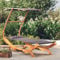 LVHUIDEH Gartenbett mit Dach, Gartenliege aus Holz, Freizeitbett, Outdoor Sonnenliege, Gartenmöbel, Liegestuhl für Pools Garten Terrasse, 100 x 190 x 134 cm, Stoff