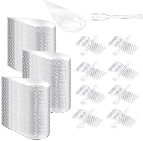 Zaphara 100Stück Fingerfood Schalen, Kunststoff Dessert Becher, Vorspeisenteller aus Kunststoff mit Gabeln, für Dessert Pudding Mousse Party