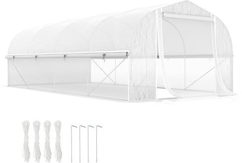 Outsunny Invernadero de Exterior 6x3x2 m Invernadero de Túnel con 8 Ventanas Cubierta de PE Anti-UV y Puerta Enrollable con Cremallera Paredes Laterales con Malla Blanco
