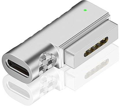 FASTELECTRIC 100W PD Quick Charge USB C to Magnetic 2 Adapter Connector Tip, Type-C to Mags 2 Converter with LED Indicator Light for 2013-2015 MacBook Pro Air, Silver