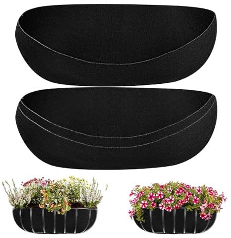 Agarte Hanging Basket Liner, 3Pcs Felt Trough Planter Liners, 24 IN Wall Basket Liner for Outdoor Plants Felt Fabric Window Box Liners for Garden Fence Flower, Black Non-Woven