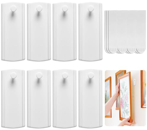 Großer Klebenagel für Bilderrahmen, 8 Nägel und 12 Klebestreifen, powerstrips Haken Abnehmbar, Bilder Aufhängen Ohne Bohren, Selbstklebend Poster Strips, Beschädigungsfreie Bilderhaken