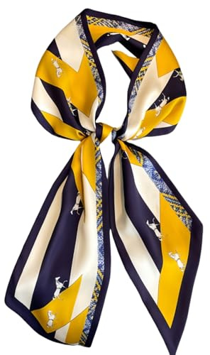 MEDUOLA Damenschal 145CM x 15CM Langer Seidenschal Bedruckt mit Blumen und verschiedenen Mustern Elegantes Zubehör (Pferde A)