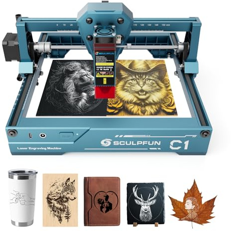 SCULPFUN C1 Mini grabadora láser, máquina de grabado láser portátil de 3 W con punto ultrafino 0,04 mm, sin necesidad de instalación, para principiantes, dispositivo de grabado laser para madera metal