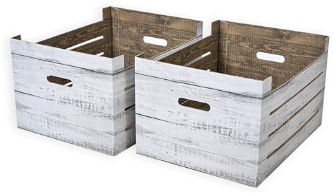 SOFTILLO Set of 2 Cardboard Storage Crates with Handles – Decorative Foldable Boxes for Home Office, Living Room, Bedroom, Wardrobe – Flat-Packed – XLarge – 42x33x25cm – White