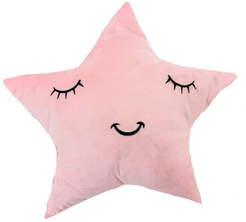 heimtexland ® Kuschelkissen Formkissen mit Gesicht für Baby und Kind – Flanell Deko Kissen Kinderzimmer Schmusekissen Zierkissen Geschenk Geburt Taufe Typ916 Stern rosa