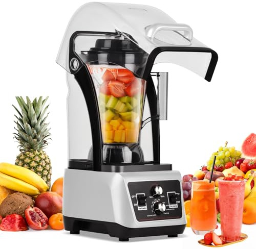 4.5L Commercial Blender with Soundproof Shield, Quiet Professional Smoothie Maker, High Speed Bar Blender with Self-Cleaning, Heavy Duty for Smoothies, Milkshakes and Nuts 2200W