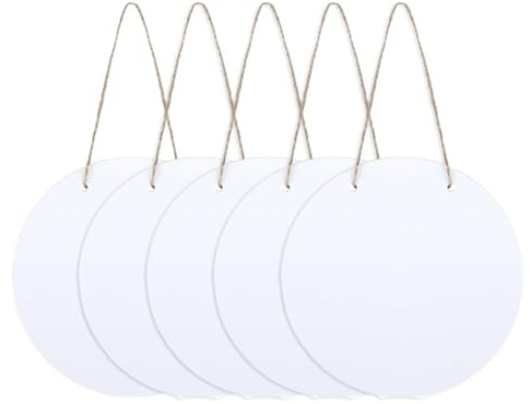Bosiyrggrl 5 Pcs 10in Round Sublimation Door Hanger Blanks White Hardboard MDF Blanks Wall Hanging for Printing
