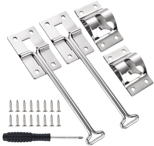 LEONTOOL 2 Pack 6 Inches RV Door Latch Silver Door Stop Clips with Screws and Screwdriver, Door Holder Entry Door Catch Holder for Rv, Motorhomes, Campervans, Travel Trailers and Cargo Truck