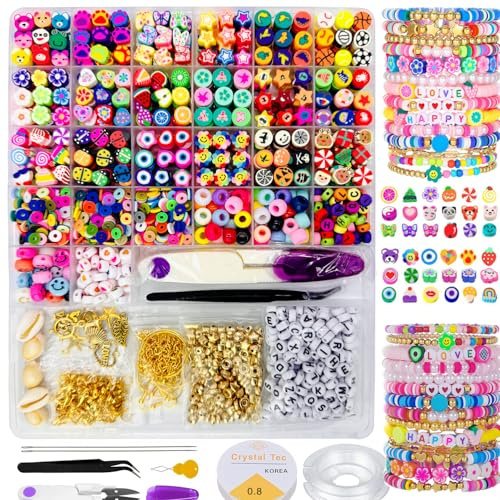 LYMOOR 3000 Stuck Perlen für Armbänder, Buchstabenperlen, Polymerton Perlen zum Auffädeln, Goldene Spacer Beads, Armbänder Selber Machen, Geeignet für Halsketten, Schmuck Selber Machen Set