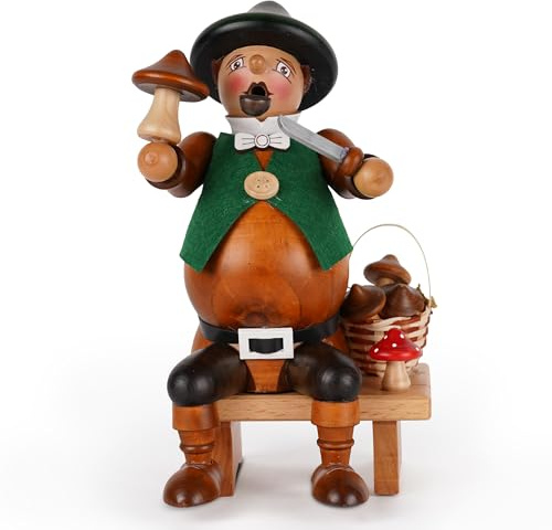 HGD - Räuchermännchen „Dickbauch Pilzsammler“ - Räucherfigur aus Holz - Räucherkerzenhalter - Geschenkidee für Sammler, Herbstdeko, Figur für Räucherkerzen, Dekofigur Wohnzimmer - 13 x 23 x 14 cm