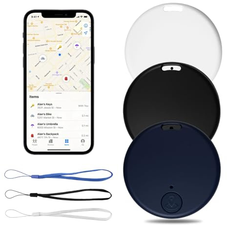 3Pcs Traceur GPS Bluetooth 5.2 Compatibles avec L'application Isearching iOS Et Android, pour Clés, Portefeuille, Animaux, Valise, Sac, Alarme Sonore, Portée 15m avec Cordon