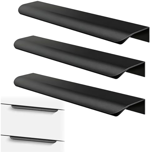 LEIIERUY Tiradores Negros Ocultos para Muebles – Set de 3 Asas Curvas para Puertas de Armario, Cocina, Baño o Vestidor – Diseño Minimalista en Negro Mate