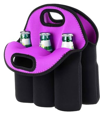 ZYMIADOU Bierflaschen-Kühltasche für 6 Flaschen mit Griff, dickes Neopren, isoliert, Getränketräger, Tauchen, Bier-Tragetasche, 340 ml, violett, One Size