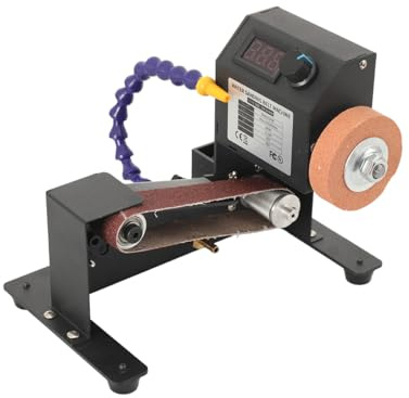 LALABU Mini Bandschleifer, 350W Elektrischer Bandschleifer,7 Einstellbare Geschwin, Schleifer Schärfer Poliermaschine mit 10 Schleifbänder Typ 30 und 10 Schleifblätter für Holz- und Metallbearbeitung