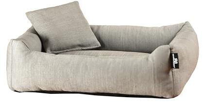 Rohrschneider Kuschelsofa für Hunde, Recycelter Polsterstoff, Grau oder Rosa, versch. Größen, Abnehmbarer Bezug, mit Innenkissen und Dekokissen, Antirutsch-Unterseite (Grau, S: 50x40x15cm)