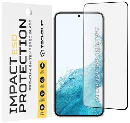 Techsuit Displayschutzfolie für Samsung Galaxy S22 5G, Galaxy S23 Gehärtetes Glas mit Antistatisch, Staubabweisend, Vollständige Abdeckung, Stoßschutz, Oleophobe Beschichtung, Anti Fingerabdruck, ESD