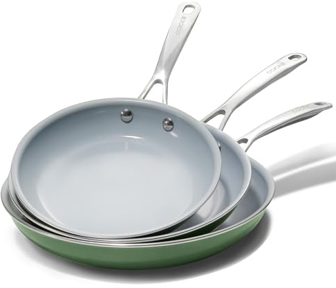 Coicur - 8 inch, 9.5 inch, 11 inch Nonstick Ceramic Frying Pans, Ceramic Frying Pan Set with Stainless Steel Handle, Healthy Cooking Omelette Pans, PFOA Free