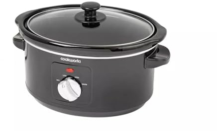 Cookworks 3.5L Slow Cooker with Removable Ceramic Pot, 3 Heat Settings & Keep Warm Function, Compact Electric Crock Pot with Glass Lid for Couples & Small Families, 200W, Black