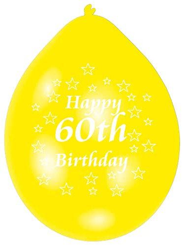 amscan INT995576 - Yellow Happy 60th Birthday 9 Latex Balloons - 10 Pack