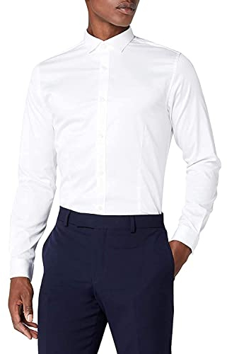 Jack and Jones Men's Parma Slim Fit Long Sleeve Formal Shirt, White, X-Large