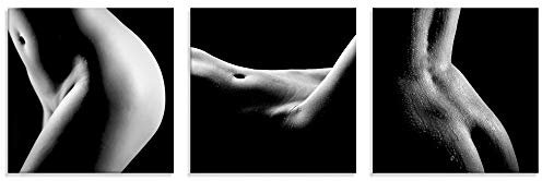 ARTland Wanddeko Glasbilder Wandbild Glas Bild 3er Set 3 teilig je 40x40 cm Quadratisch Erotik Frau Akt Nackt Sexy Fotografie Schwarz Weiß S6BA