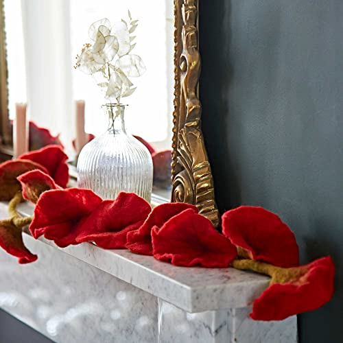 Paper High Handcrafted Felt Flower Garland | 160cm Long with 20 Flowers | Hand Felted Hanging Decoration | Garden Garlands and Bunting Alternative | Mantelpiece Display (Red)