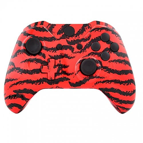 GREENZONE ® Red Tiger Front/Back Replacement Faceplate Housing Shell Complete with Full Buttons Mod Kit for Xbox One MK1 Controllers with NO 3.5 mm Headphone Jack Socket - UK Company